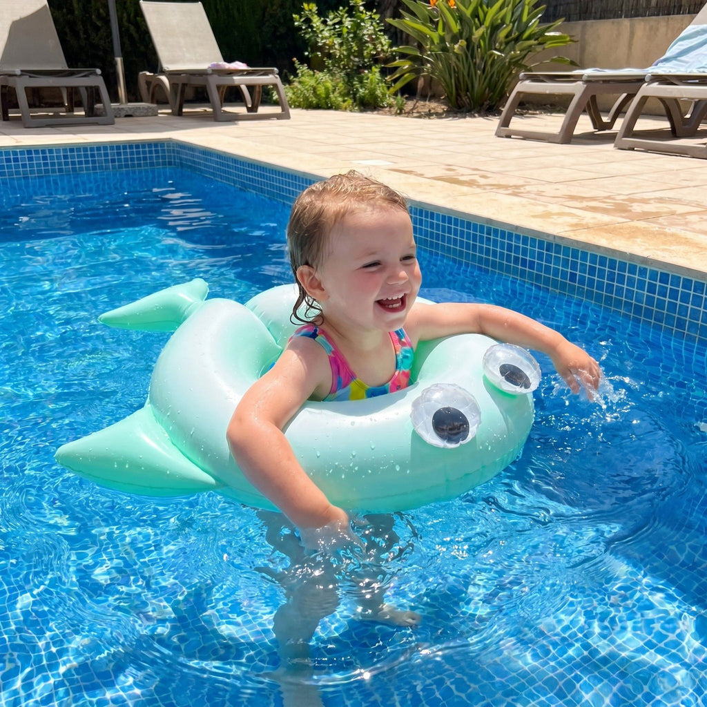 Kids Inflatable Dolphin Pool Ring with 3D Eyes and Tail Fin
