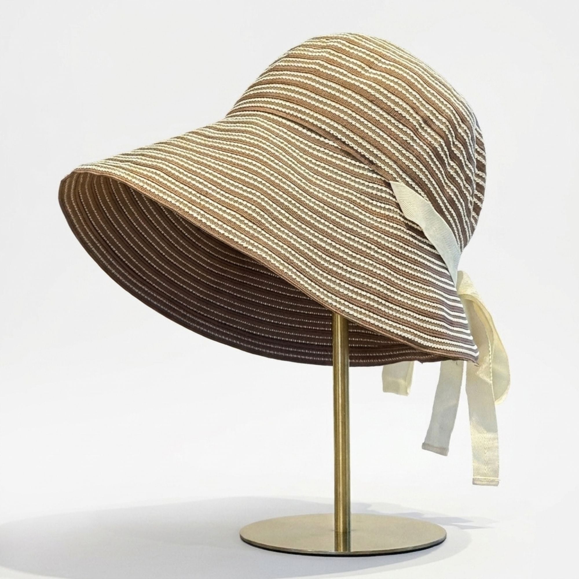 Striped Wide Brim Sun Hat with Tie Back