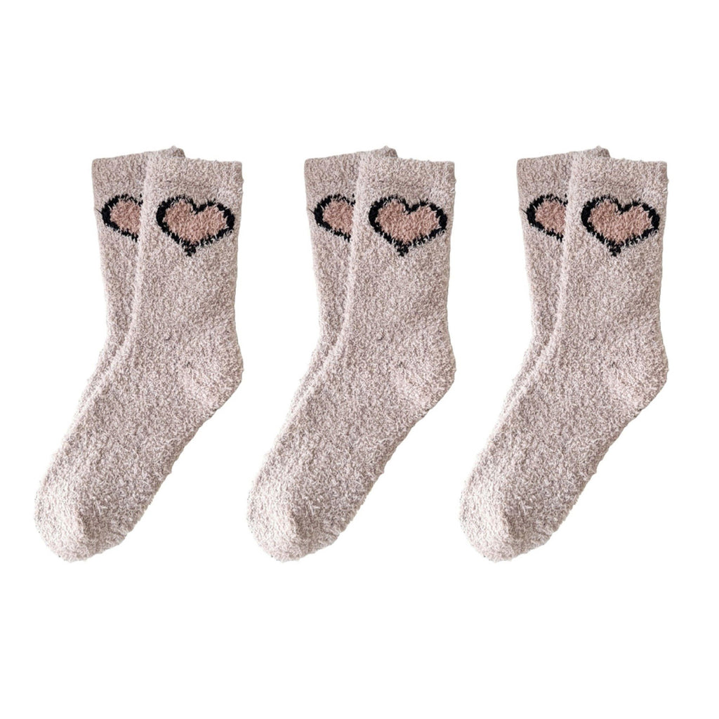 Anna-Kaci 3-Pair Fuzzy Valentine Heart Knit Crew Socks Set with Soft Plush Texture, Stretchy Cozy Fabric, and Cute Heart Accent for Gifting
