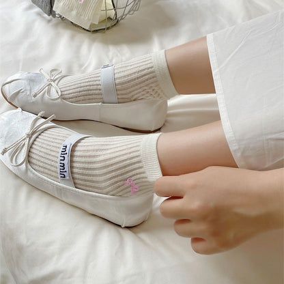 Anna-Kaci Women's Summer Ribbed Ankle Socks with Bow Embroidery