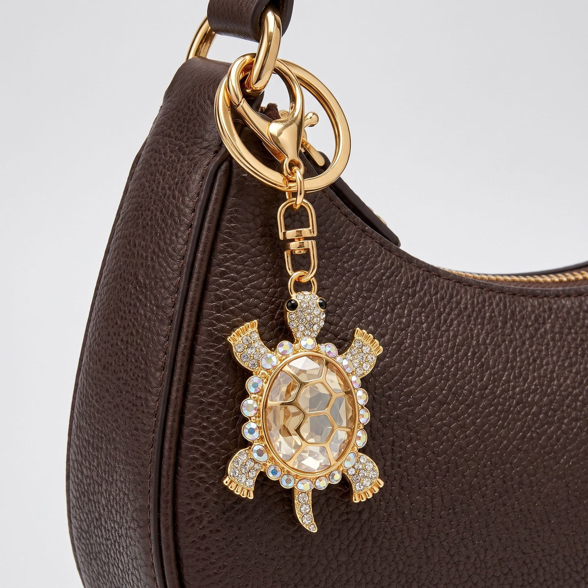 Turtle Crystal Keychain Bag Charm with Lobster Clasp and Key Ring
