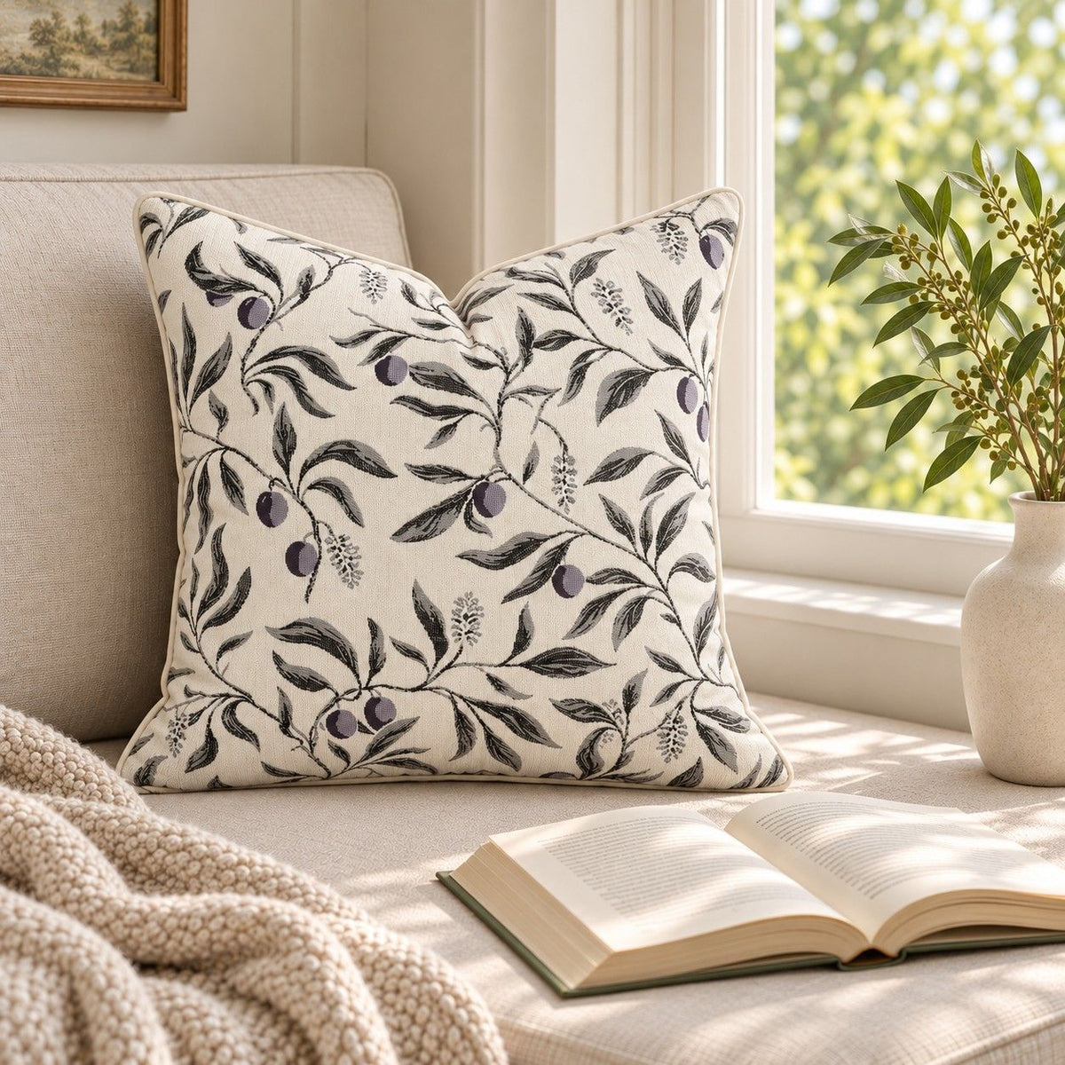 2 Pack Botanical Leaf Velvet Throw Pillow Covers 18 x 18 Inch with Piped Edges