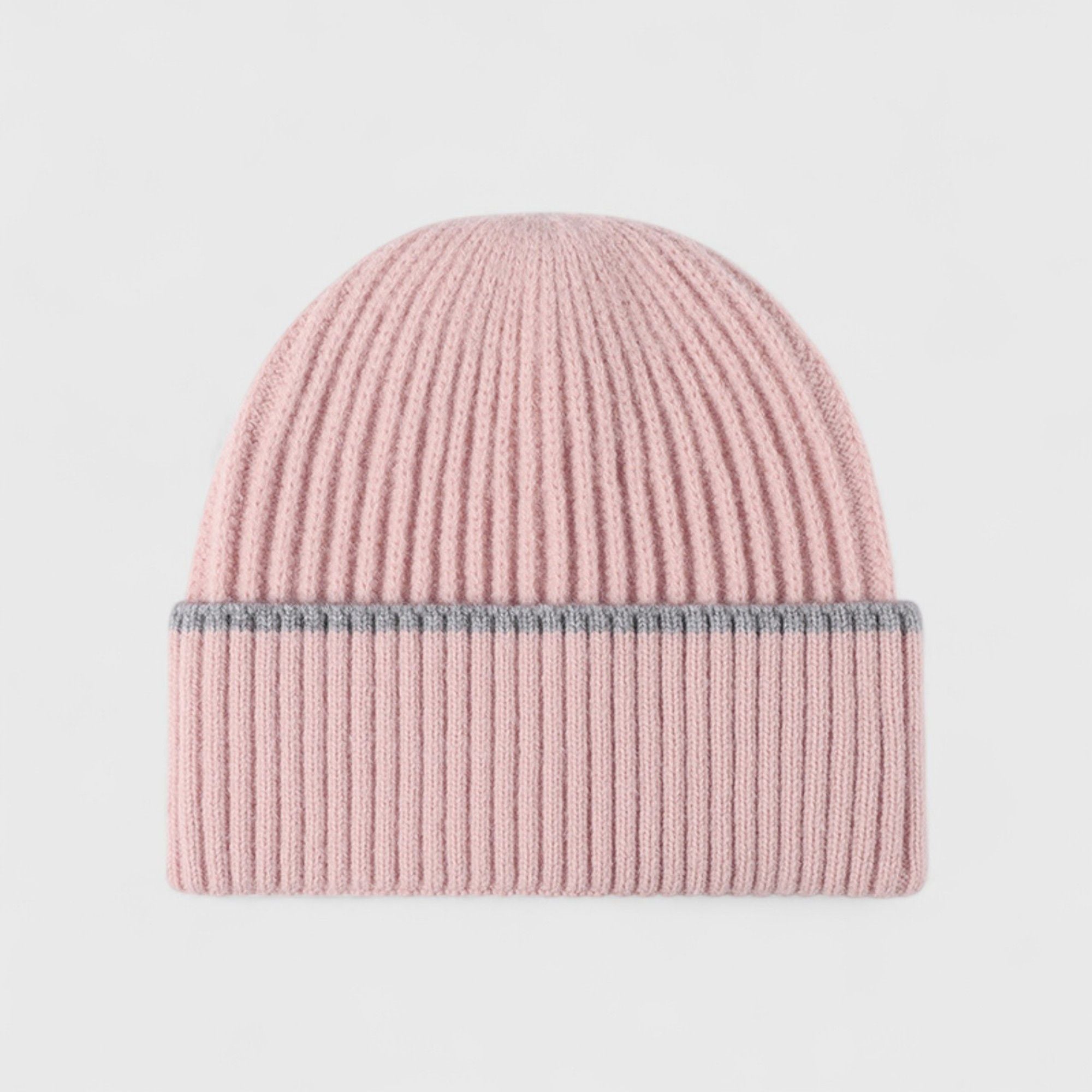Anna-Kaci Women's Ribbed Knit Beanie Hat with Contrast Trim and Folded Cuff