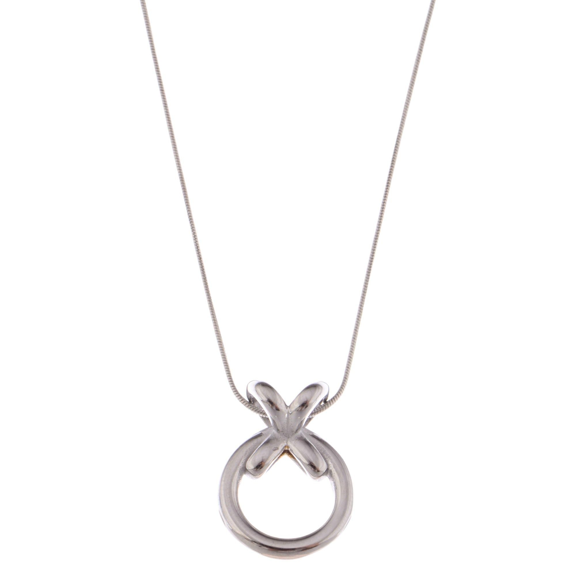 Two-Tone Circle and Cross Pendant Necklace with Snake Chain