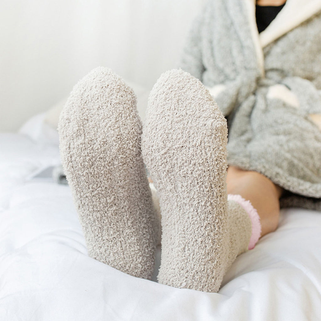 Anna-Kaci 4-Pair Plush Cozy Fuzzy Socks with Contrast Cuffs for Winter Indoor Warmth