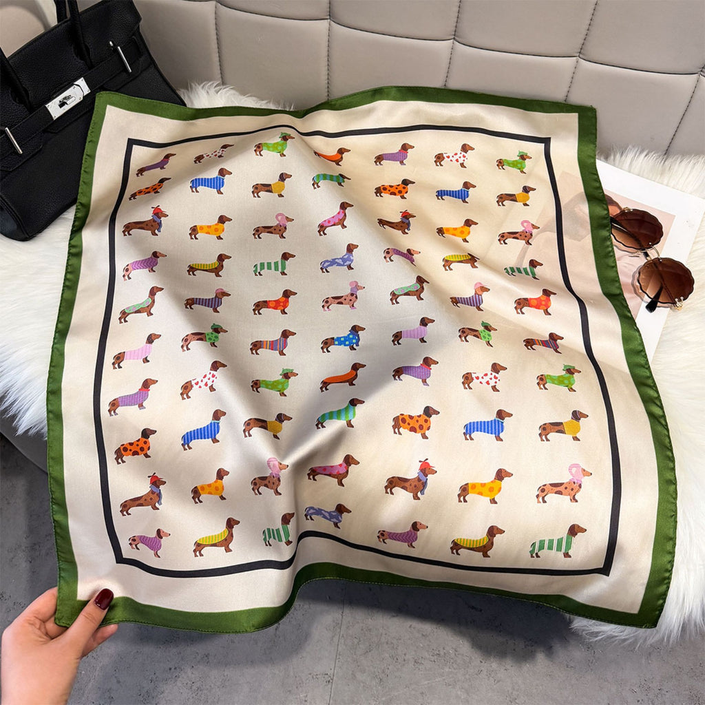 Cute Dachshund Print Satin Feel Square Neck Scarf Fashion Hair Scarf Bandana 25.5¡Á25.5 Inches
