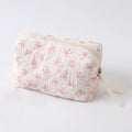 Womens Quilted Bow Print Makeup Bag Cosmetic Organizer Pouch