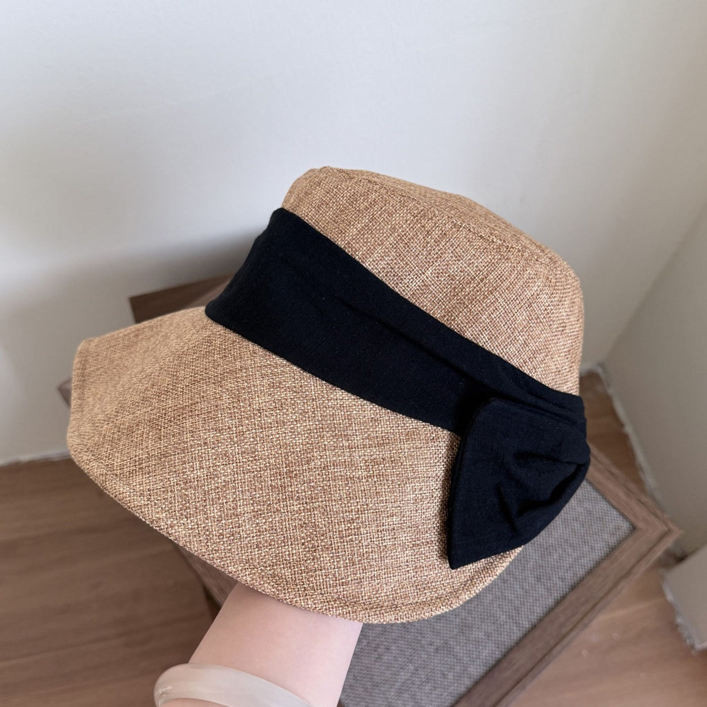 Wide Brim Sun Hat with Bow Accent