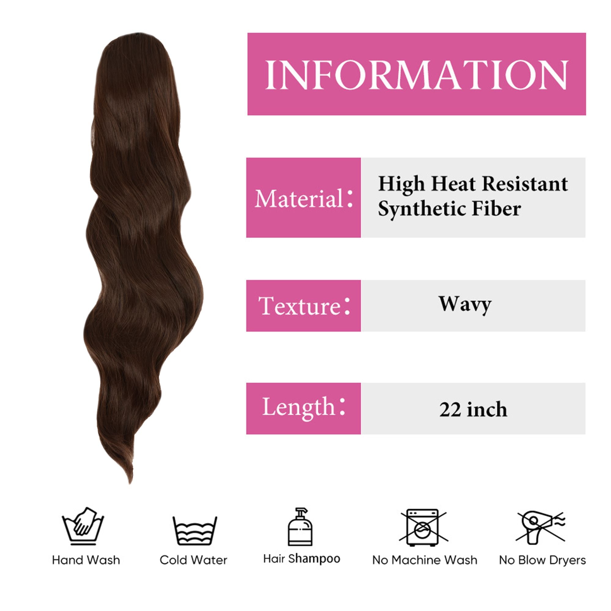 Long Drawstring Ponytail Hair Extension Wave 22 Inch Synthetic Fake Layered Pony Tail Hairpieces for Women