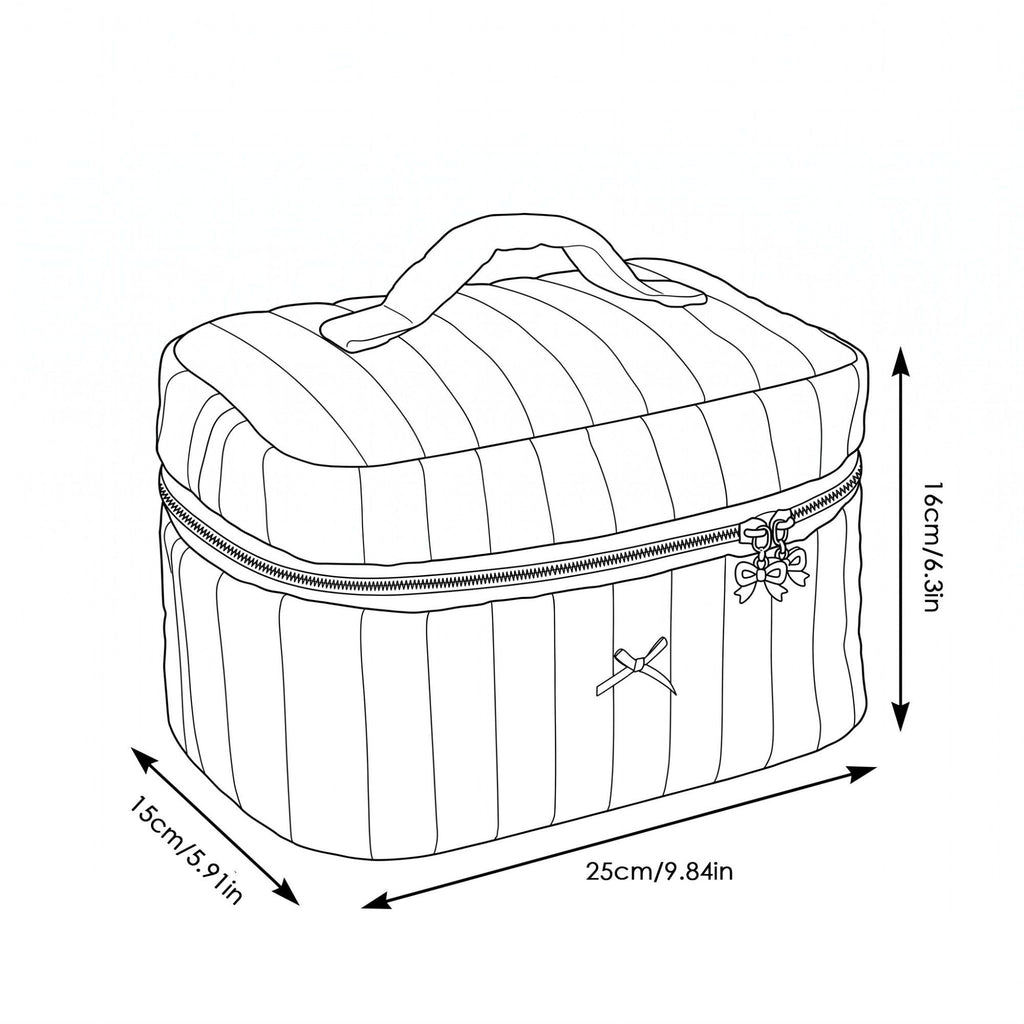 Quilted Floral Cosmetic Makeup Bag with Top Handle and Zip Closure