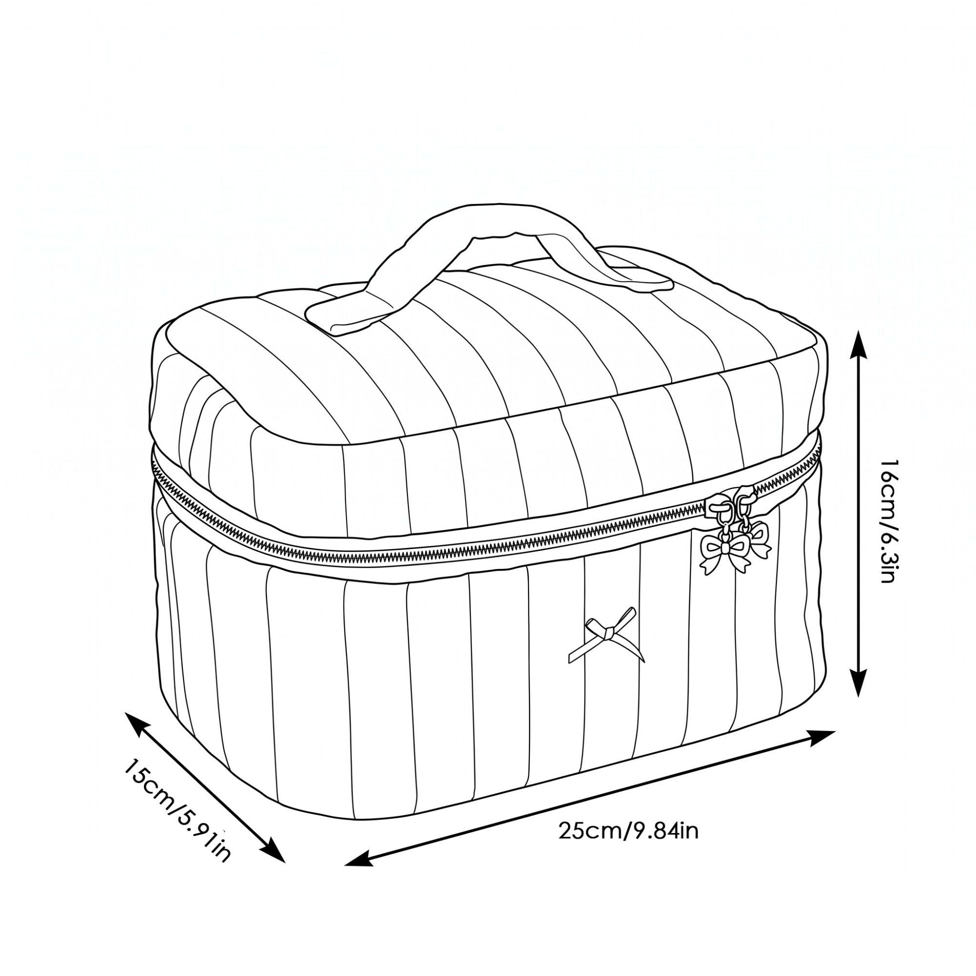 Quilted Floral Cosmetic Makeup Bag with Top Handle and Zip Closure