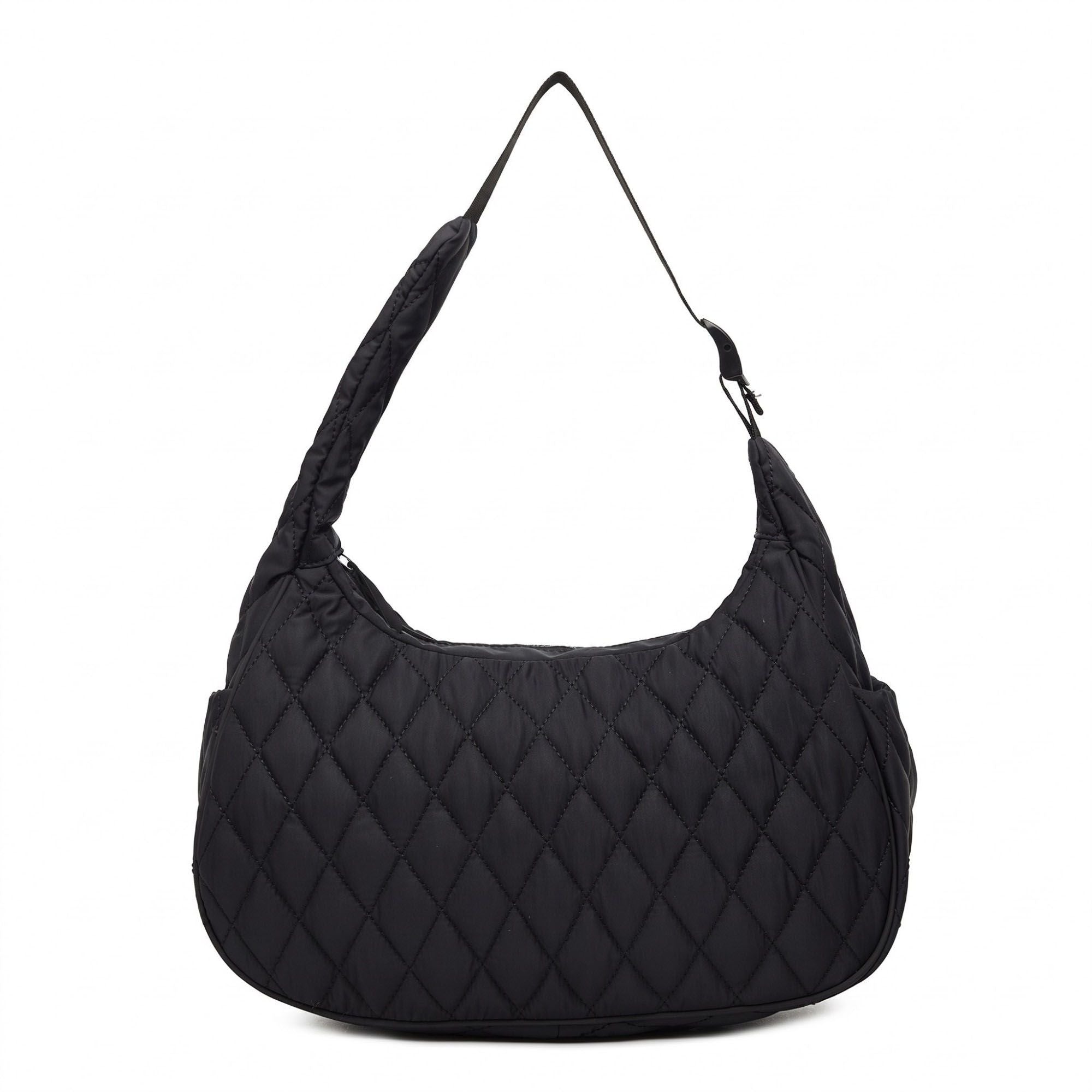 Quilted Hobo Shoulder Bag with Adjustable Strap and Side Pockets 13.5x5.5x9in