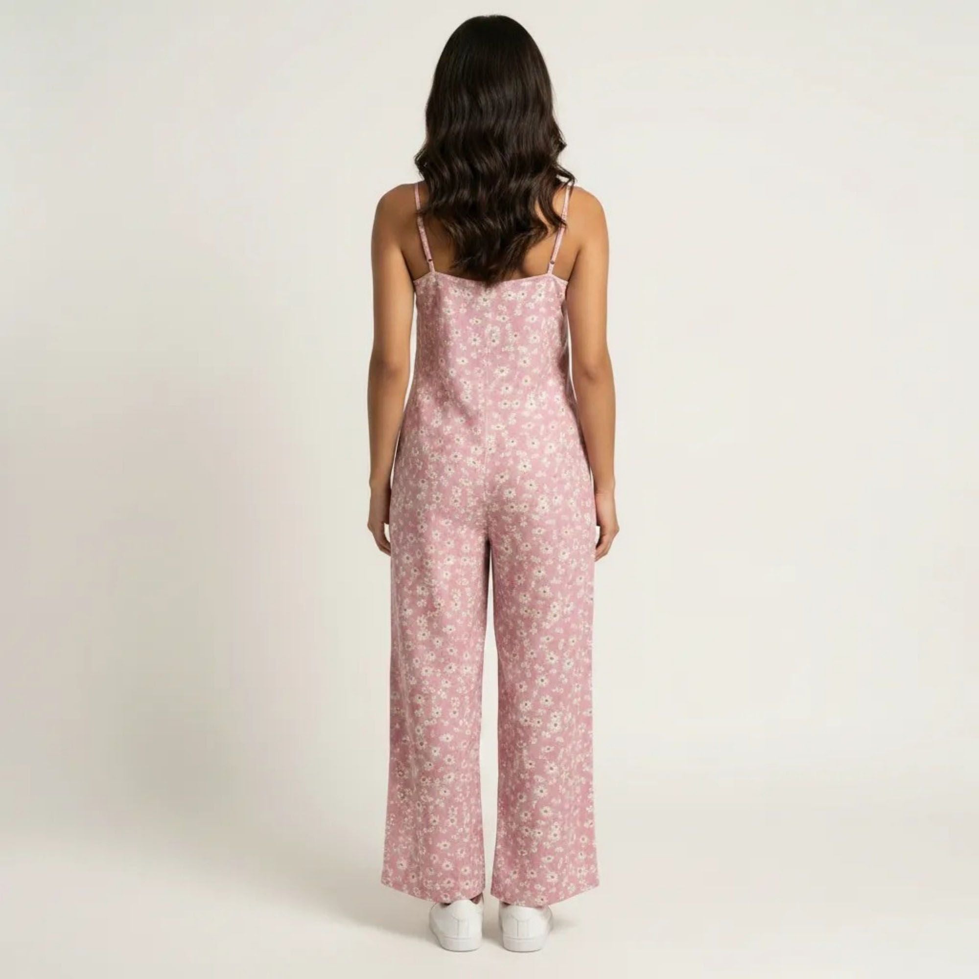 Anna-Kaci Women's Floral Print Jumpsuit Spaghetti Strap Sleeveless Wide Leg Relaxed Fit One Piece