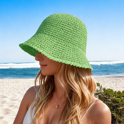 Anna-Kaci Crochet Raffia Bucket Hat Lightweight Foldable Wide Brim Sun Hat for Stylish Summer Protection