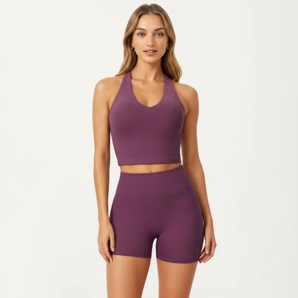 Anna-Kaci Active Women's High Neck Longline Sports Bra with Open Back and Cropped Active Fit