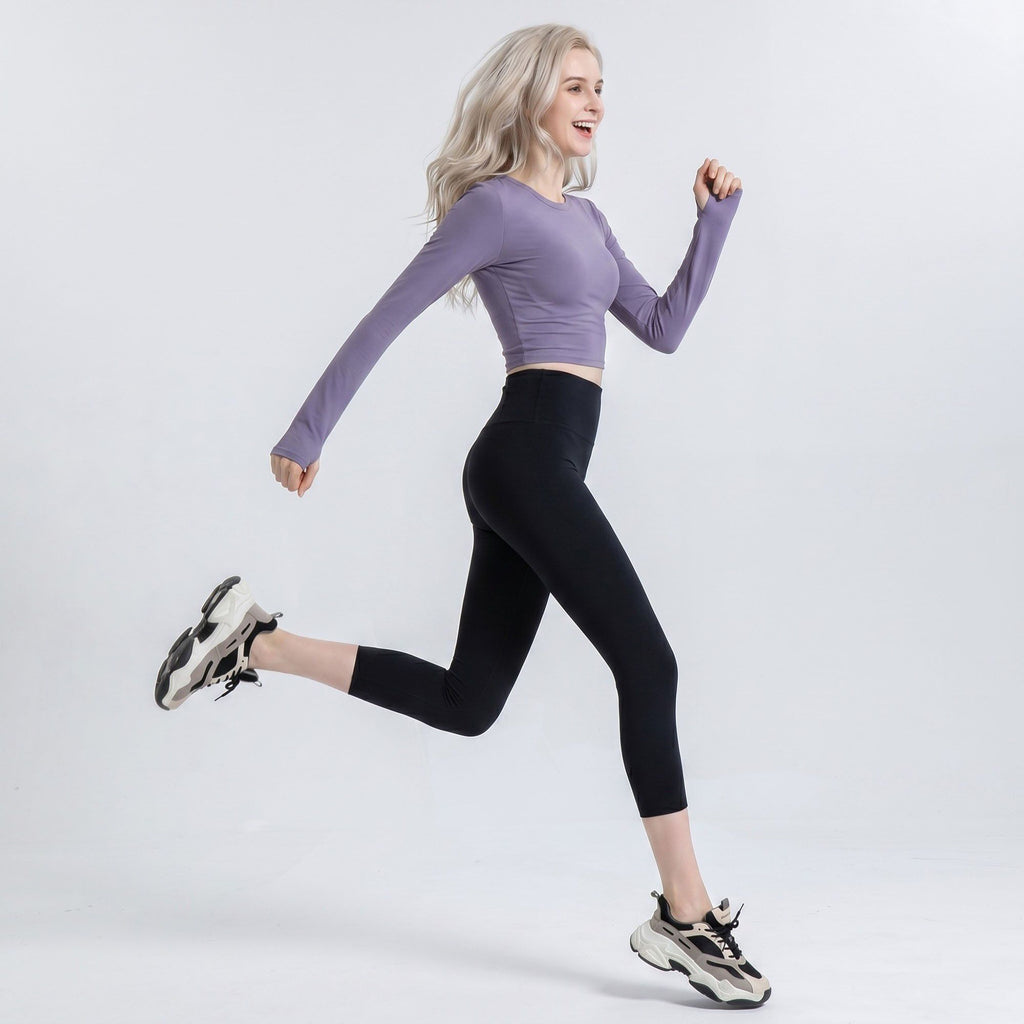 High Waist Capri Leggings with Wide Waistband Smooth Stretch Pull On Yoga Active Pants