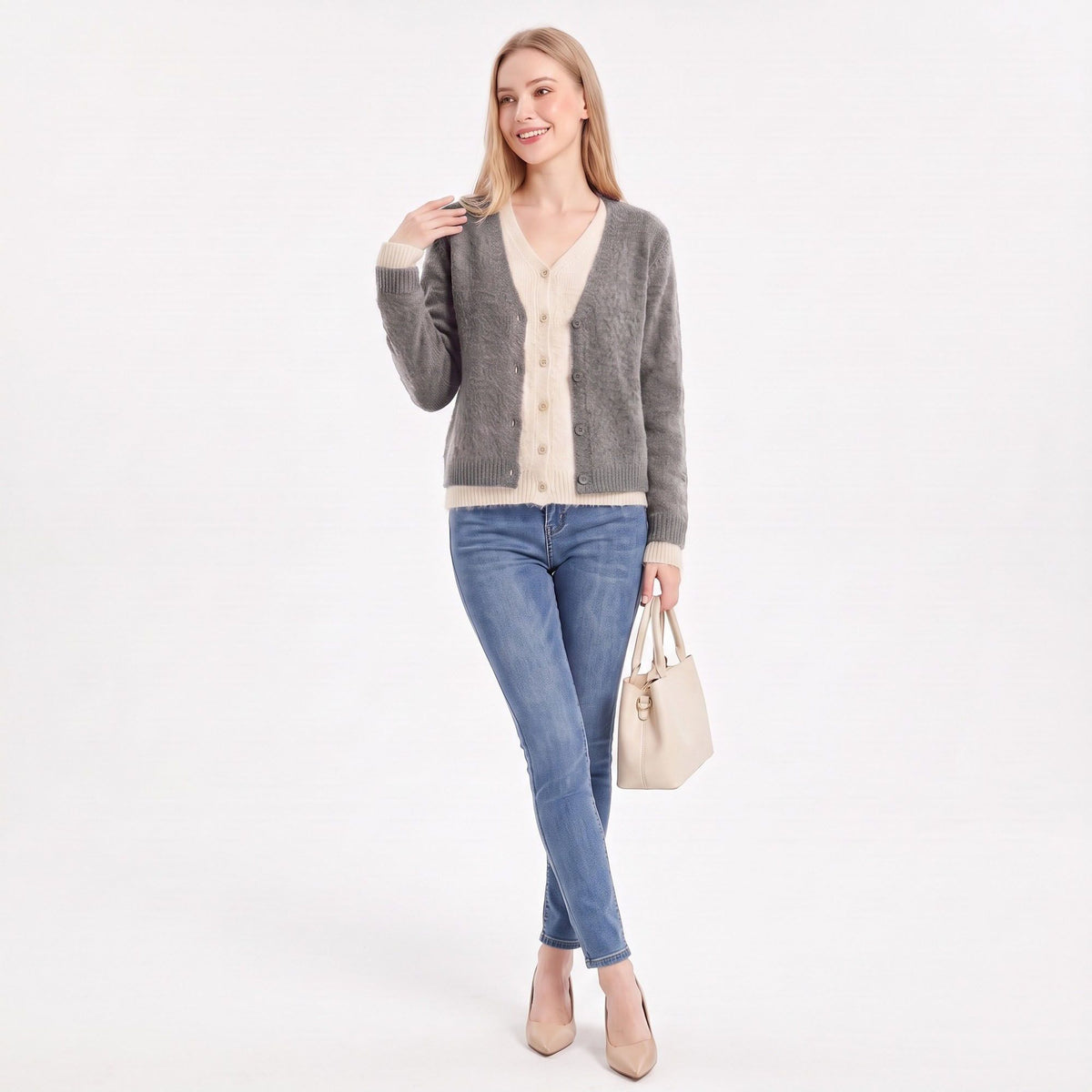 Contrast Trim Layered V Neck Button Front Cardigan