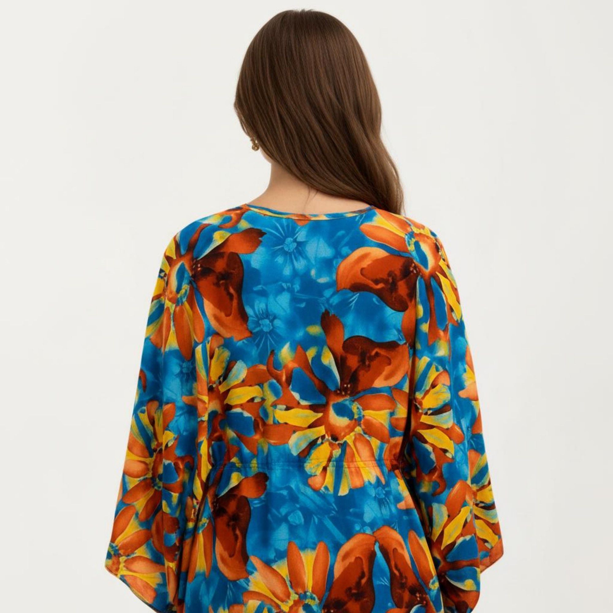 Anna-Kaci Women's Floral Print Kaftan Maxi Dress with V-Neck Button Front and Flowy Batwing Sleeves