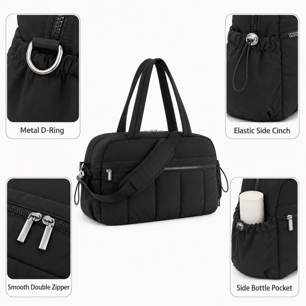 Nylon Travel Tote Gym Bag with Pockets and Shoulder Handles