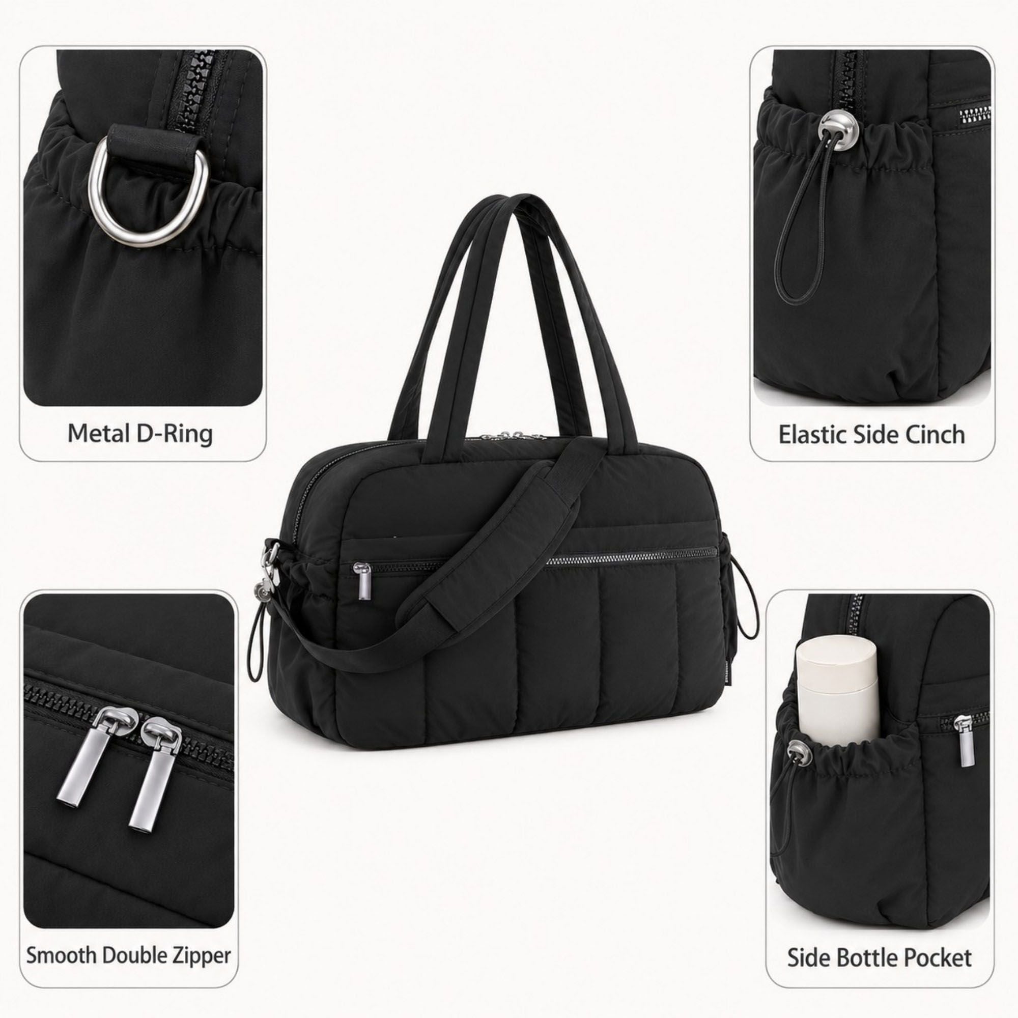 Nylon Travel Tote Gym Bag with Pockets and Shoulder Handles