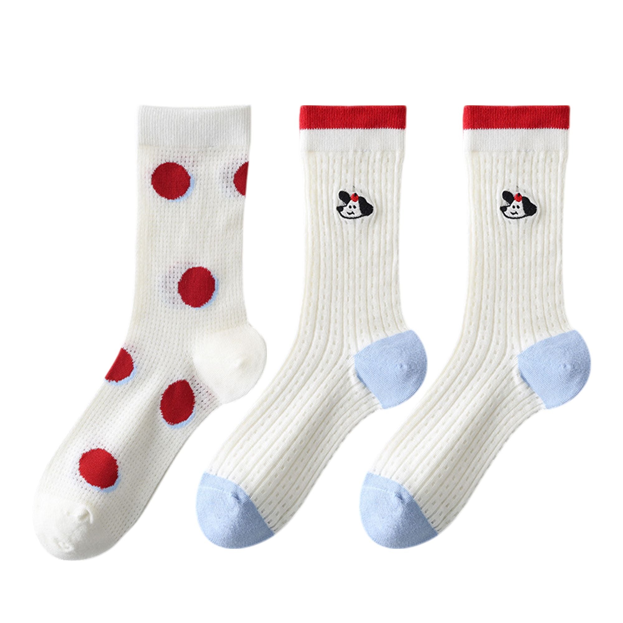 Anna-Kaci Womens Cute Cartoon Embroidered Crew Socks 3-Pair Pack Fun Patterned Cotton Knit Soft and Stretchy Casual Style