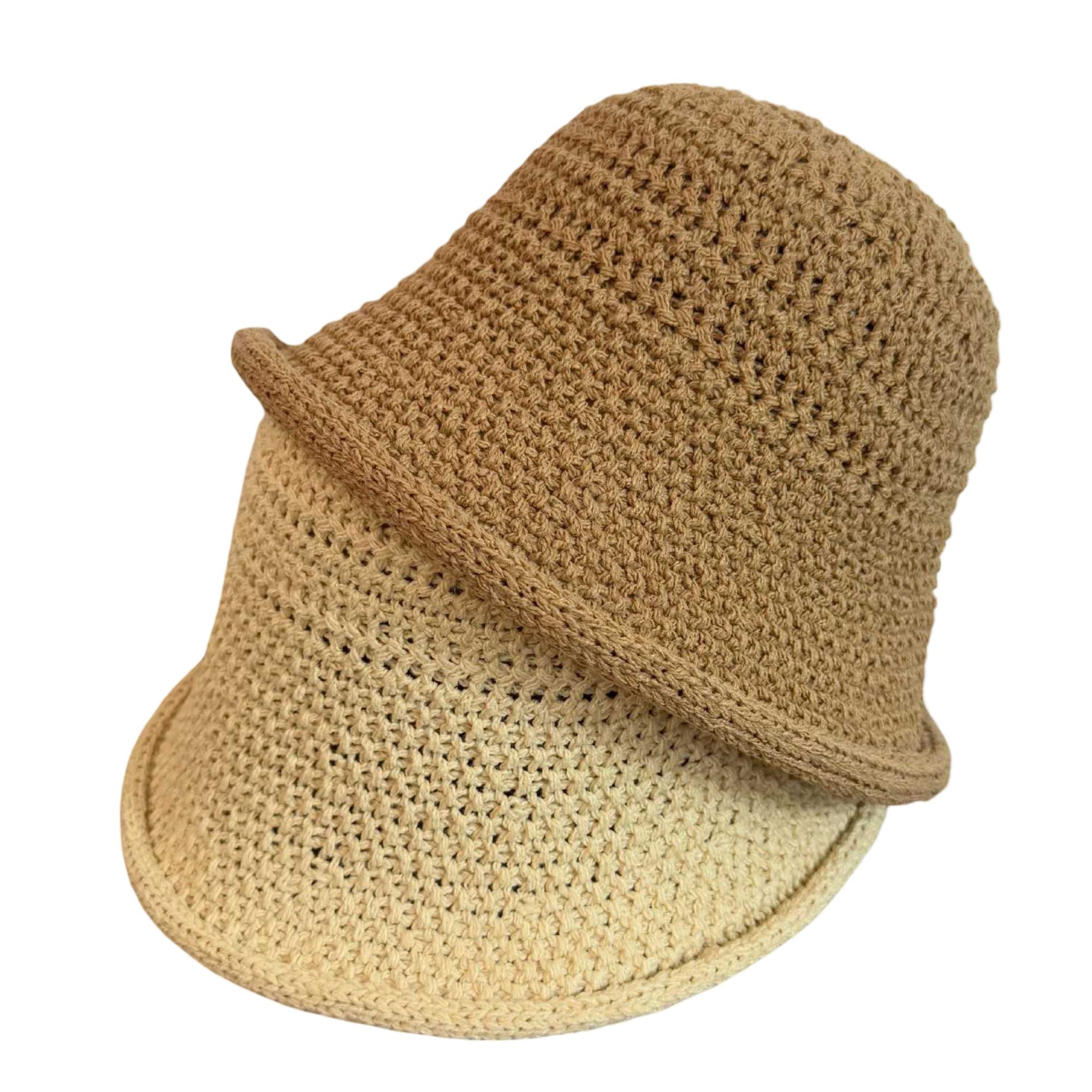 Crochet Bucket Hat with Rolled Brim and Openwork Texture