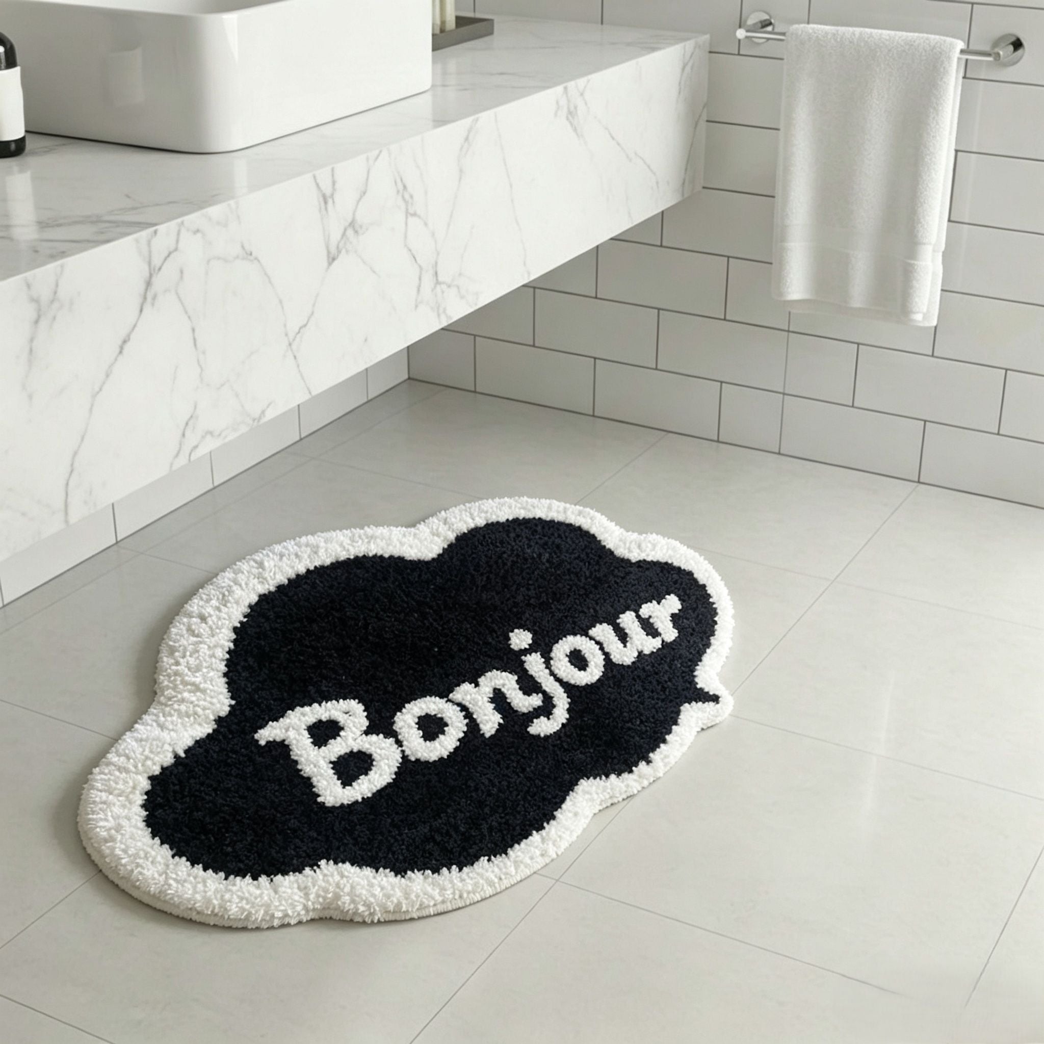 Bonjour Cloud Shaped Bathroom Floor Mat Soft Water Absorbent with Anti-Slip Base