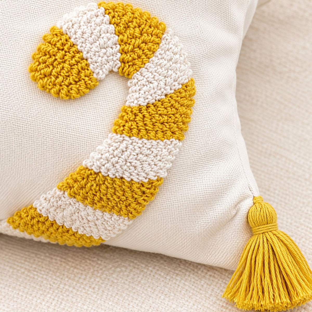 Christmas Candy Cane Tufted Tassel Throw Pillow Cover