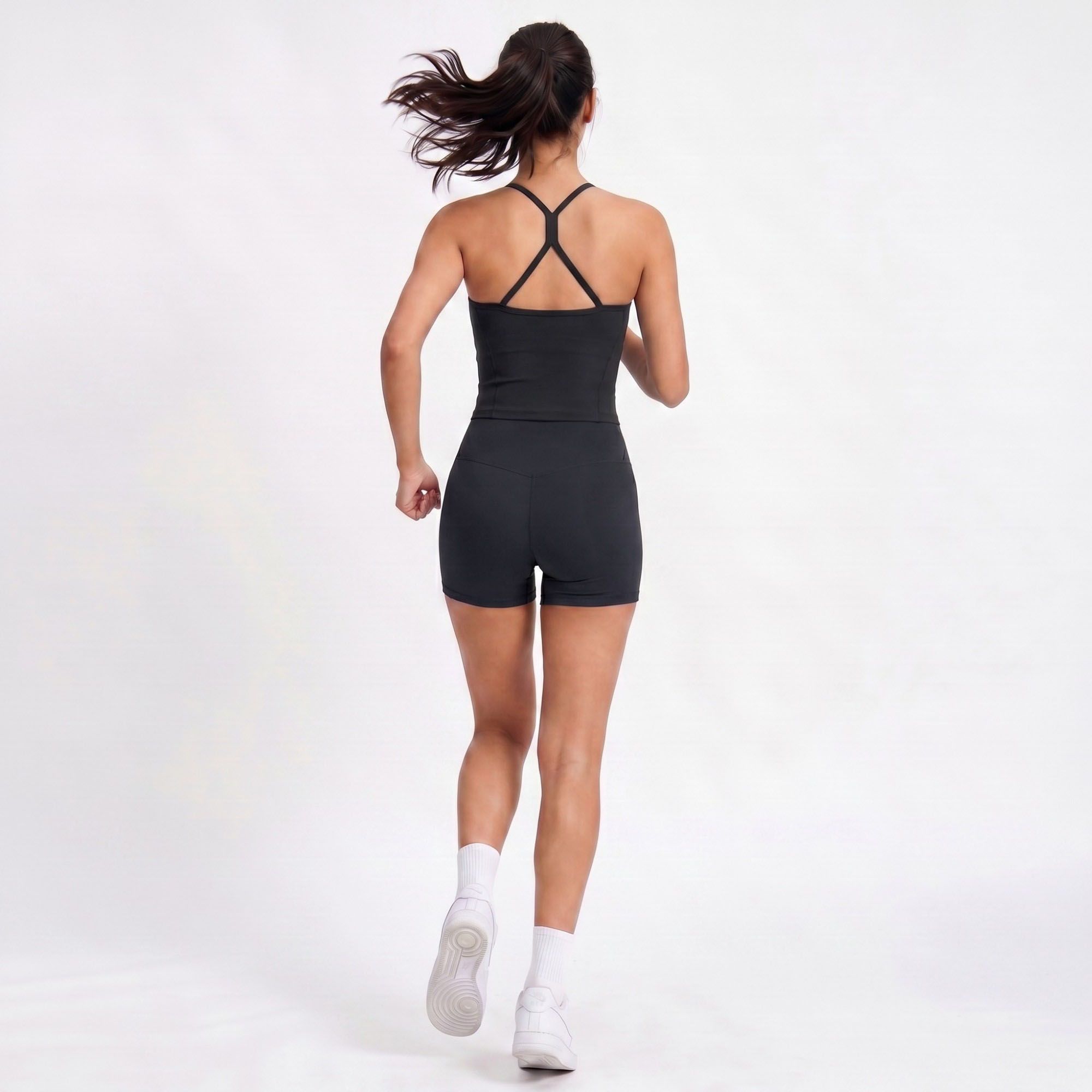 Padded Crisscross Back Longline Sports Bra Tank Top Scoop Neck Workout Yoga Crop Top