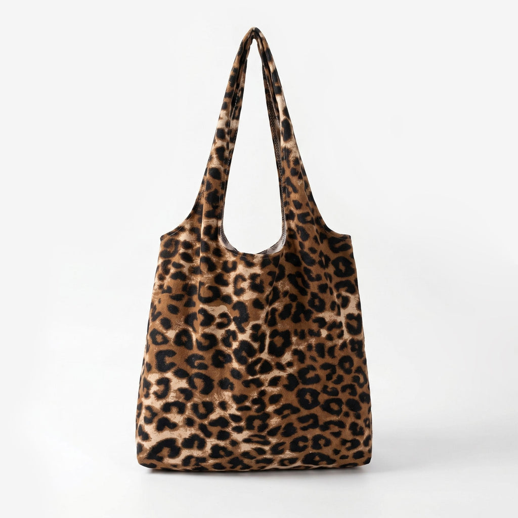 Leopard Print Slouchy Shoulder Tote Bag Soft Lightweight Large Capacity Everyday Carryall