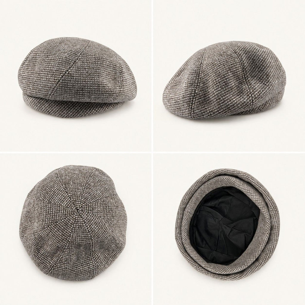 Wool Blend Houndstooth Beret Hat Vintage Painter Cap for Fall Winter