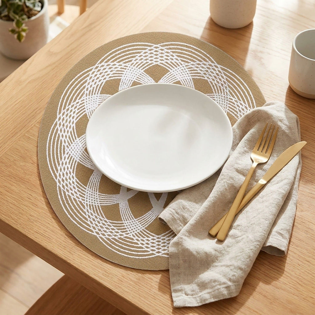 4 Piece Mandala Placemat Set Metallic PVC Heat Resistant Round Table Mats for Dining Table