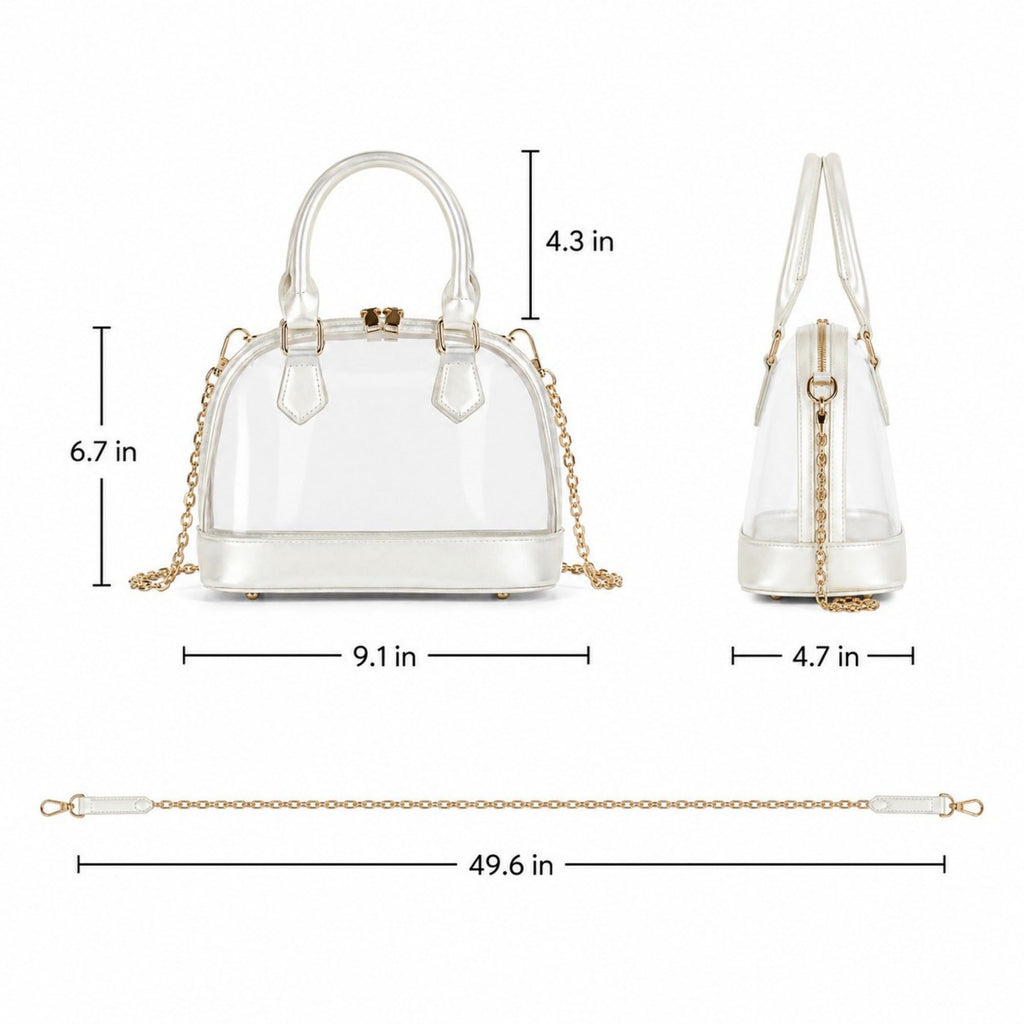 Clear PVC Mini Satchel Bag with Zipper Top and Detachable Chain Strap