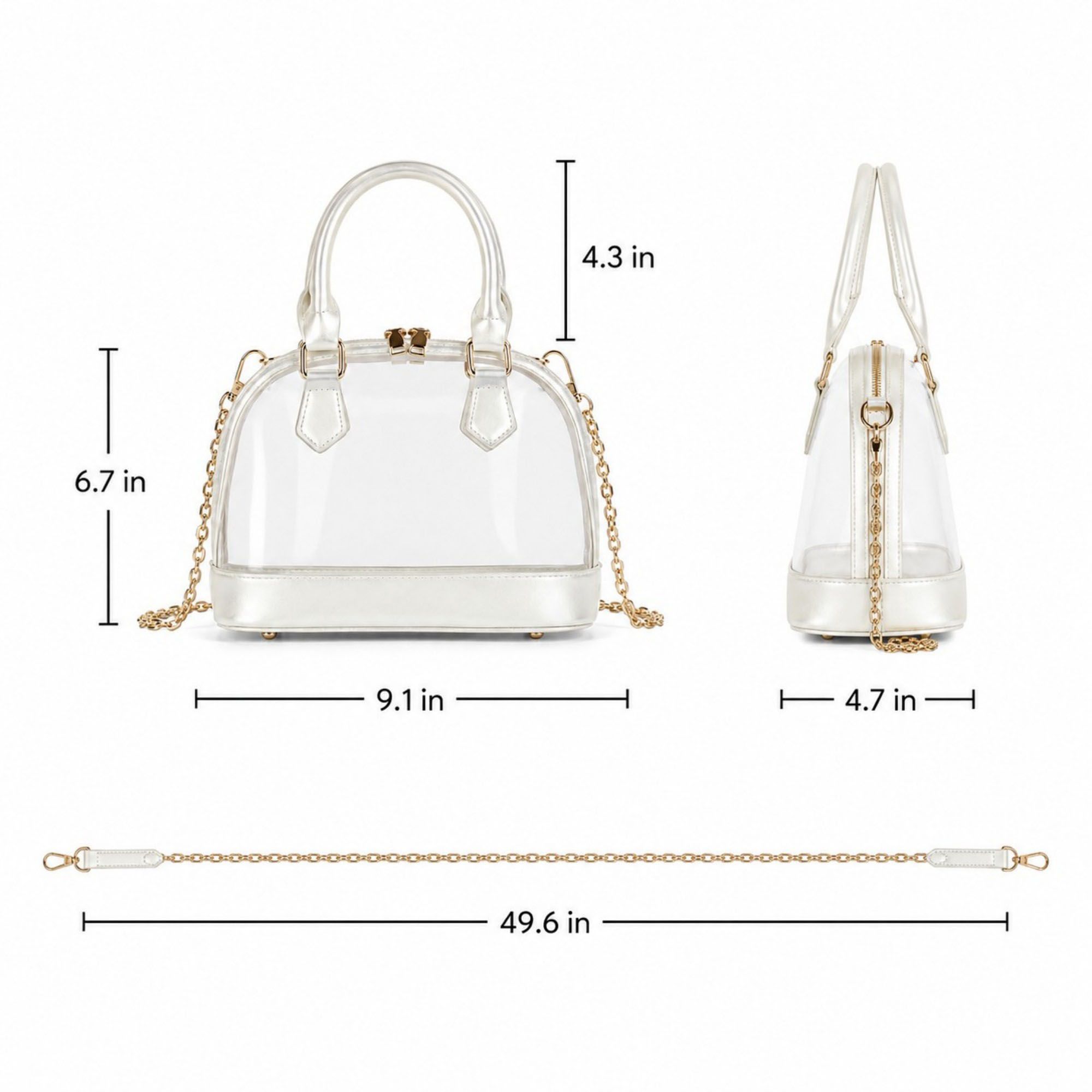 Clear PVC Mini Satchel Bag with Zipper Top and Detachable Chain Strap