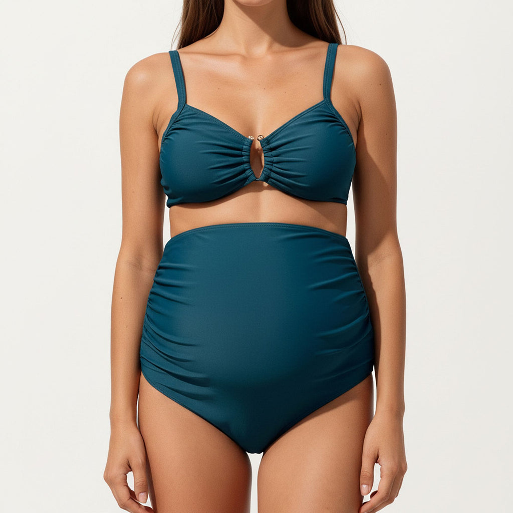 Anna-Kaci Swim Women's Maternity Two-piece Swimsuit with Twist-Front Top and High-Waisted Bottom