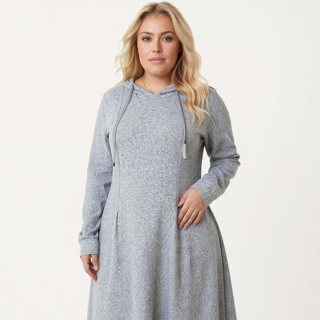 Anna-Kaci Women's Plus Size Long Sleeve Hooded Maxi Dress with Relaxed Fit Silhouette and Soft Flowy Hem