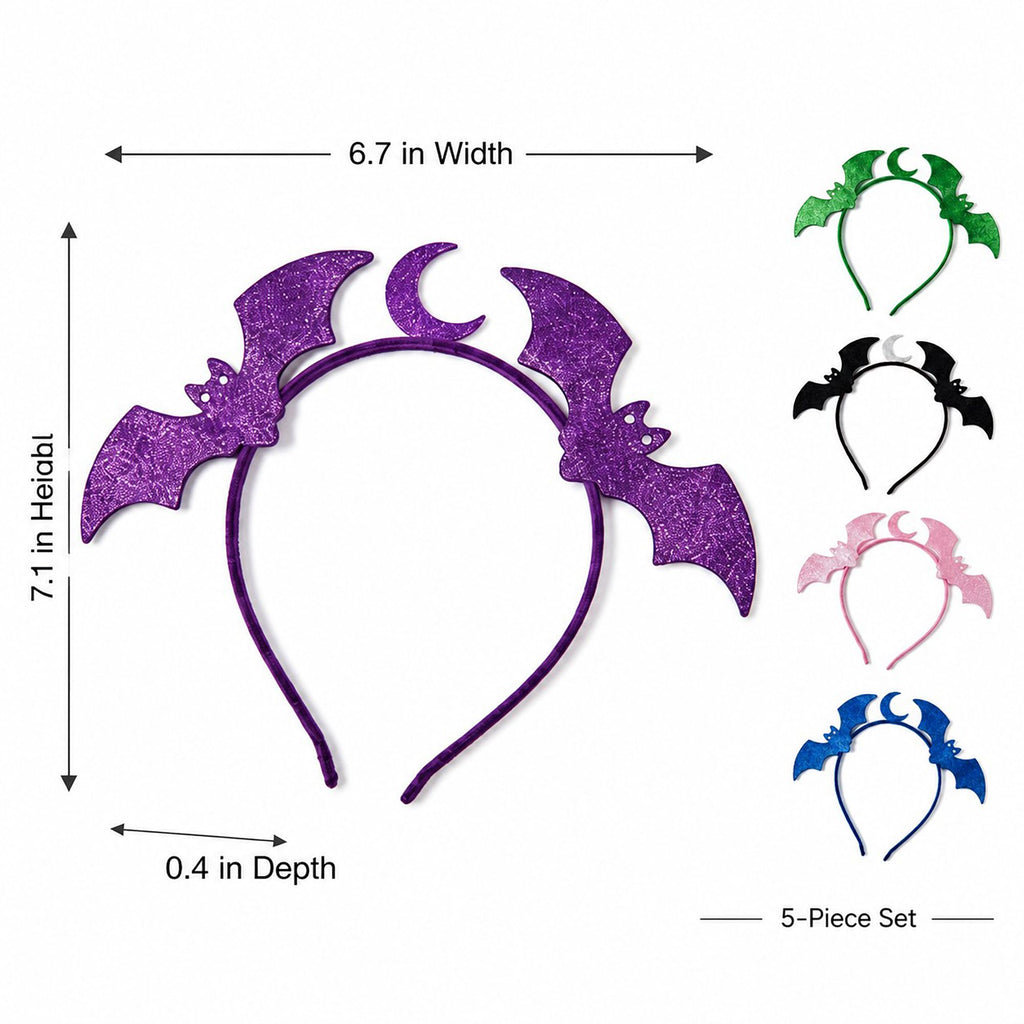5pc Halloween Bat and Moon Headband Set in Assorted Colors