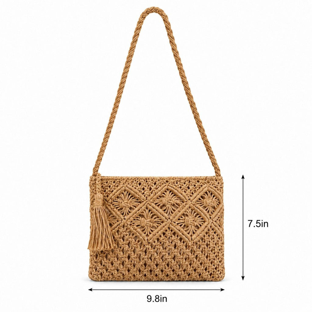Macrame Crossbody Bag with Zip Closure and Interior Slip Pocket