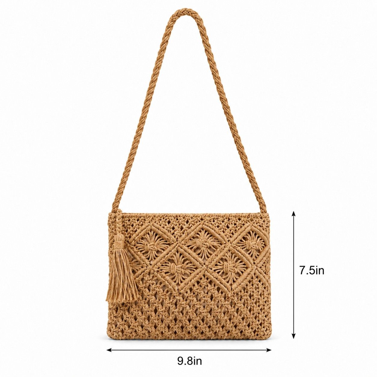Macrame Crossbody Bag with Zip Closure and Interior Slip Pocket
