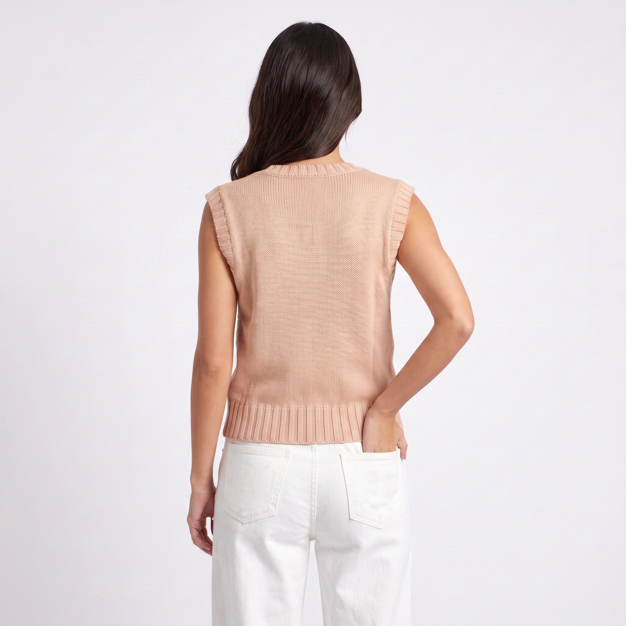 Cable Knit Sweater Vest Sleeveless Mauve Pullover Top