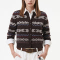 Geometric Pattern Button Front Knit Cardigan Sweater