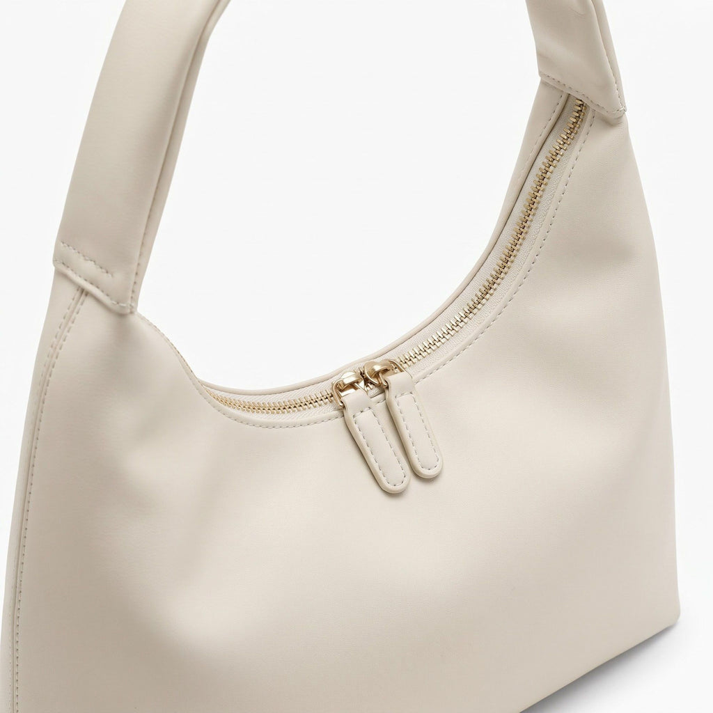 Large Hobo Shoulder Bag with Double Zipper Closure and Long Curved Handle 10.5x11x4.5in