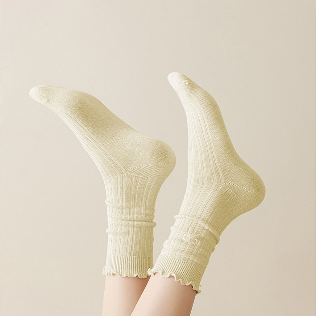 Anna-Kaci Women's Summer Ribbed Ankle Socks with Bow Embroidery Casual 5Pk