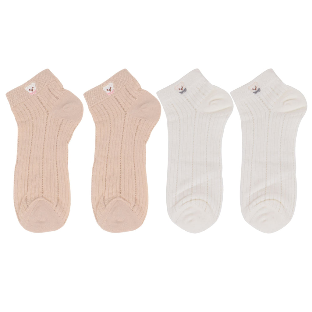 Anna-Kaci 4 Pairs Women's Ankle Mesh Socks with Bear Embroidery Lightweight Breathable Knit and Elastic Cuffs