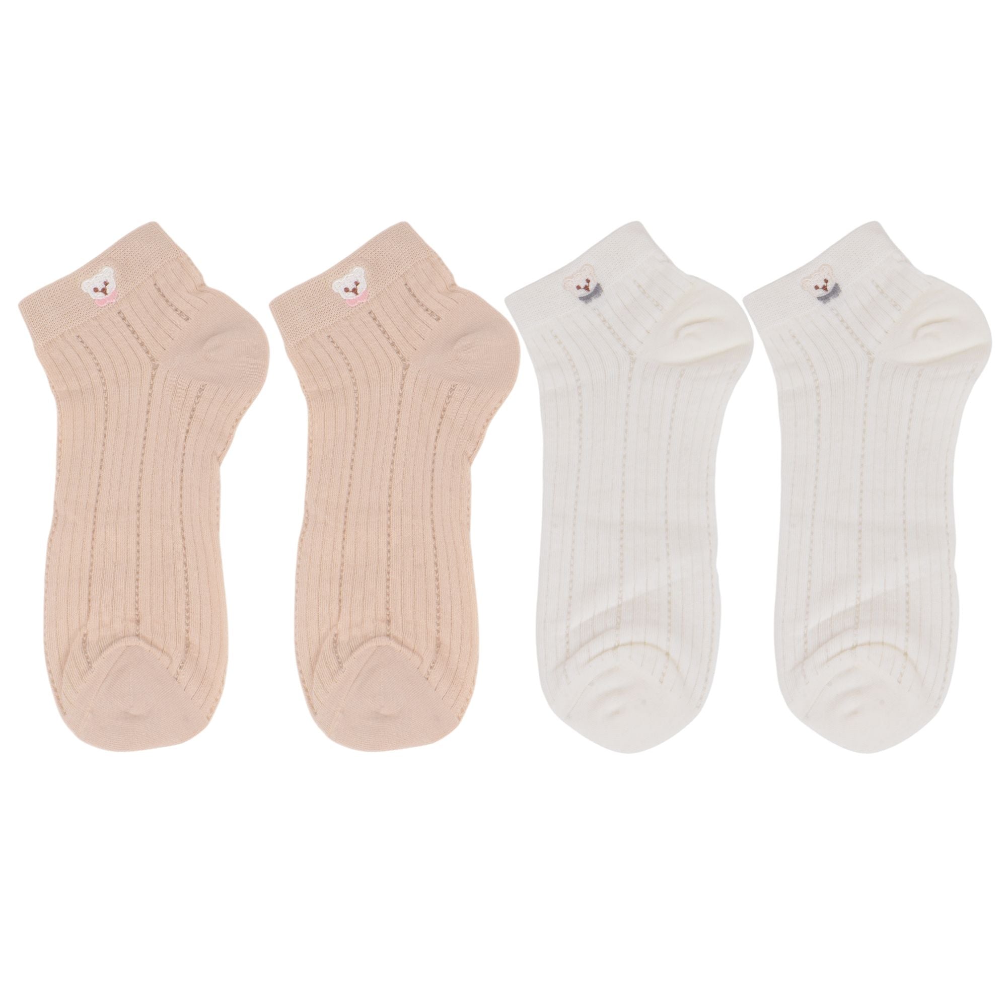 Anna-Kaci 4 Pairs Women's Ankle Mesh Socks with Bear Embroidery Lightweight Breathable Knit and Elastic Cuffs