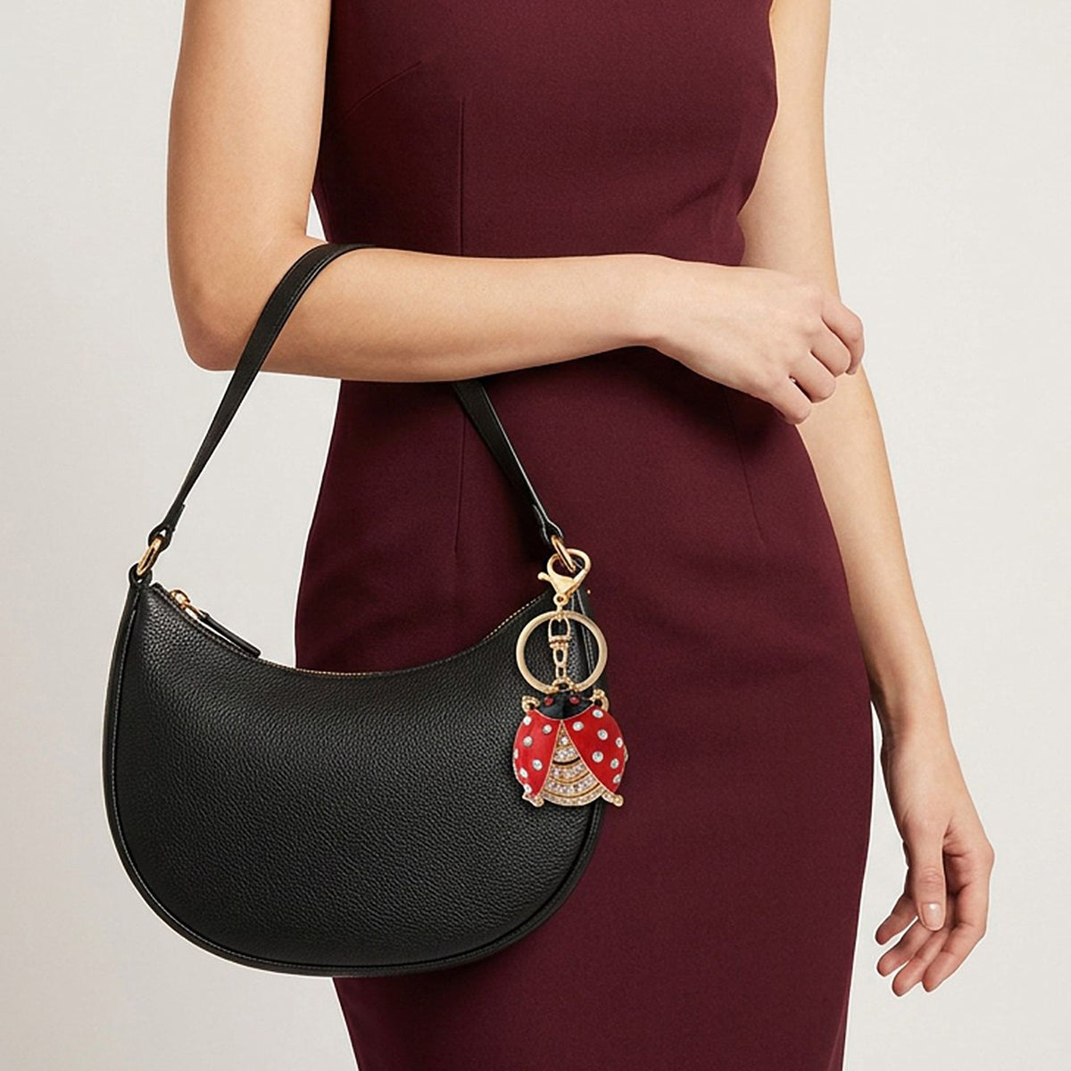 Ladybug Rhinestone Keychain Bag Charm with Lobster Clasp and Key Ring