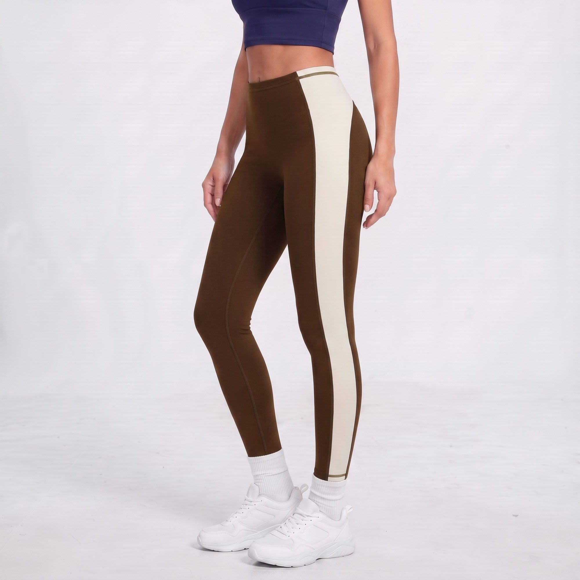 Colorblock High Waist Full Length Leggings Fitted Yoga Pants for Running Gym Training