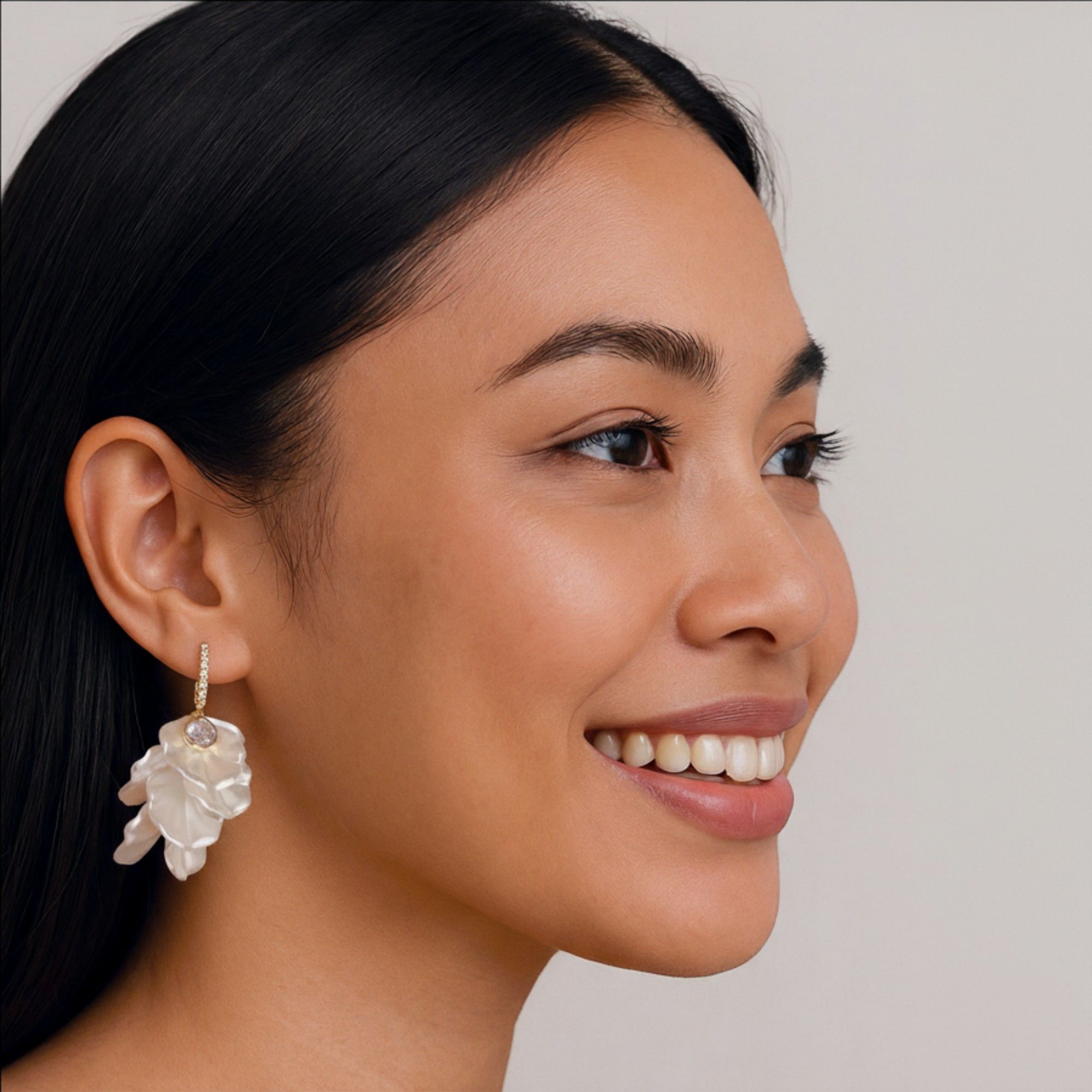 Women's Crystal Floral Drop Earrings with Textured Petal Accents and Sparkling Rhinestone Details