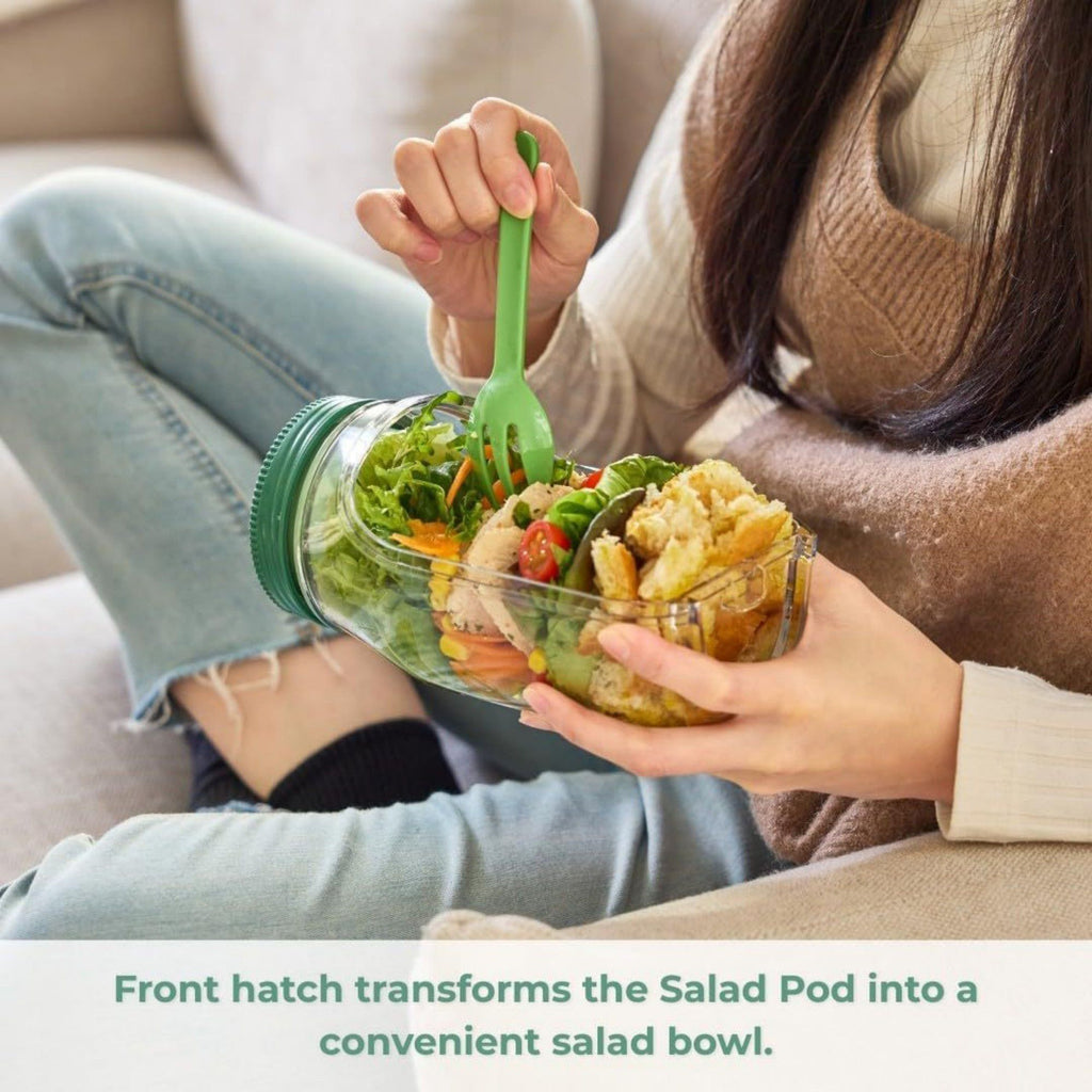 Anna-Kaci 2pcs Portable Salad Container with Leak Resistant Lid and Built In Fork for On the Go Meals 4x7.5x3.5in