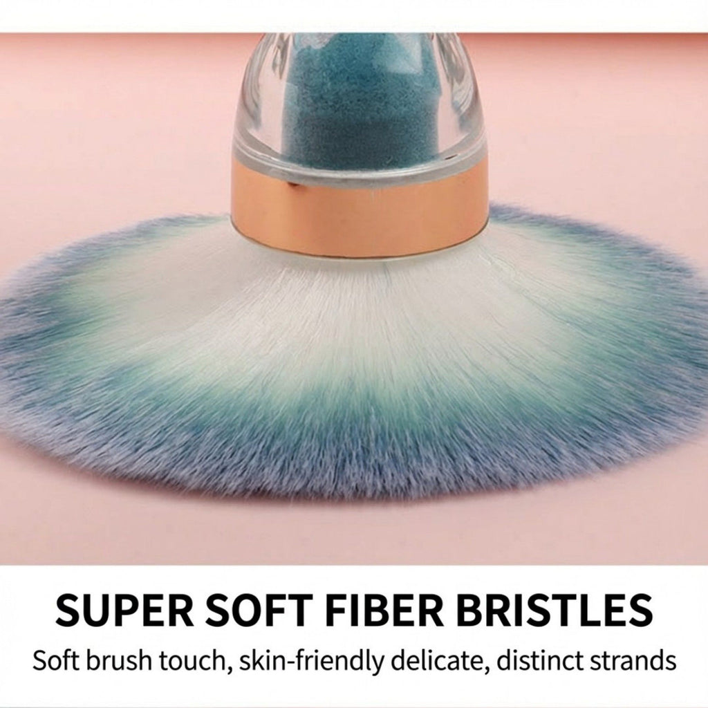 Hourglass Handle Face Powder Brush with Soft Synthetic Bristles and Decorative Clear Base